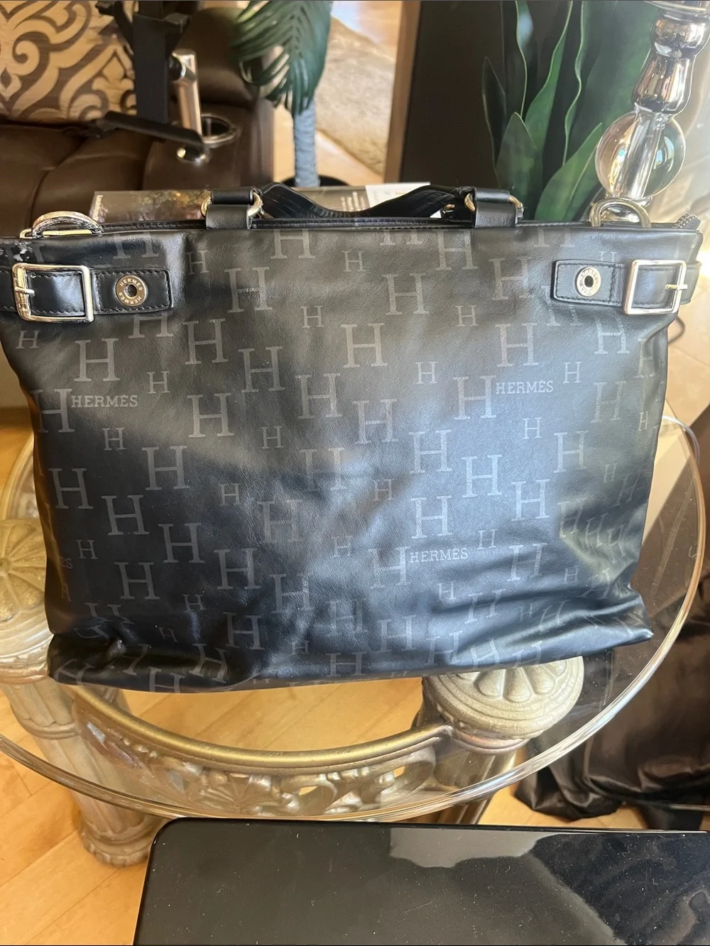 Hermes Black Leather computer bag  with Front Zip